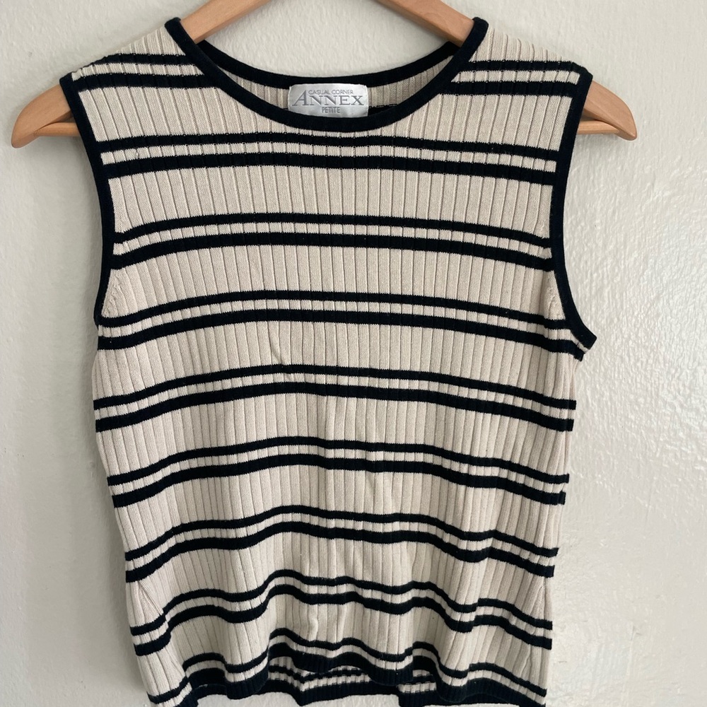 Casual Corner ANNEX  Black and Cream Striped Knit Tank Top